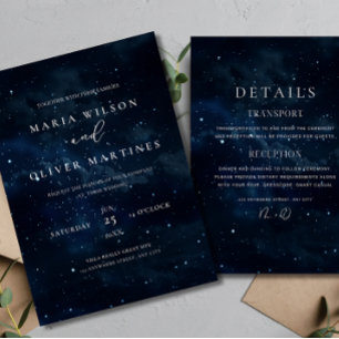 Convite Casamento Noite Estrelada Elegante Celestial Moder