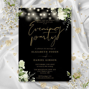 Convite Casamento Noite Festa Vegetação Preto E Dourado