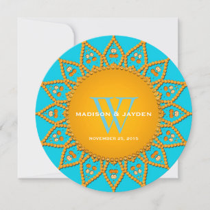 Convite Casamento Noivado Aqua e Laranja Sunshine