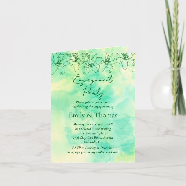 Convite casamento noivado fundo verde minimalista (Frente)