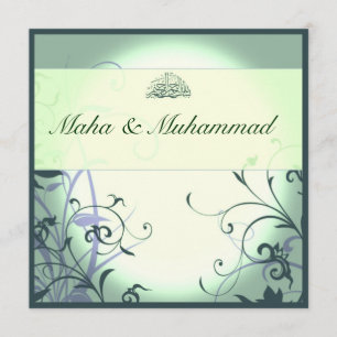 Convite Casamento/noivado ornamentado verdes islâmicos da