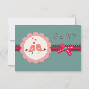 Convite Casamento, Noivado Pássaros do amor, coração RSVP 