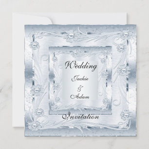 Convite Casamento Noivado Prata Azul Art Déco