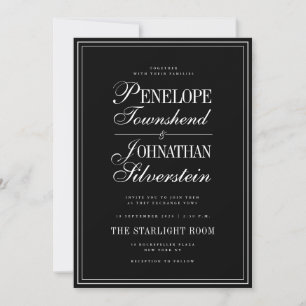 Convite Casamento Nomes em Serif Script Preto Branco Gótic