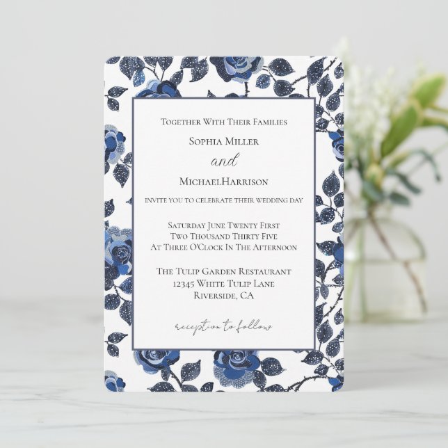 Convite Casamento nos Jardins Florais Azuis (Em pé/Frente)