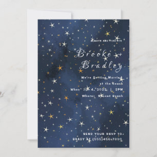Convite Casamento Noturno Azul Profundo Estrelado