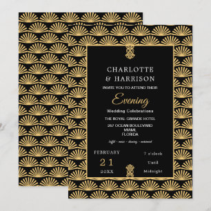 Convite Casamento Noturno com Classe em Preto e Dourado Ar