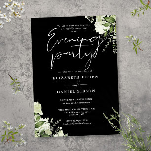 Convite Casamento Noturno com Vegetação em Preto e Branco