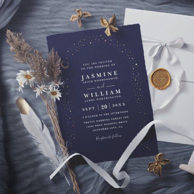Convite Casamento Noturno Elegante Arco Celestial Boho (Criador carregado)