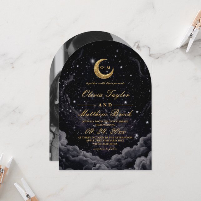Convite Casamento Noturno Estelar Lua Celestial (Frente/Verso In Situ)
