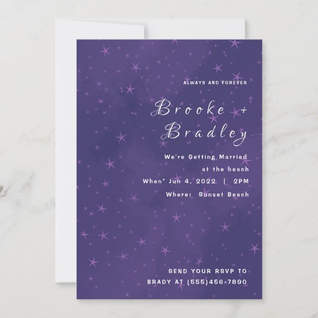 Convite Casamento Noturno Estrelado Roxo (Frente)