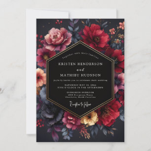 Convite Casamento Noturno Floral Burgundy Mal-humorado
