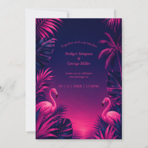 Convite Casamento Noturno Floral Tropical Havaí Flamingo N
