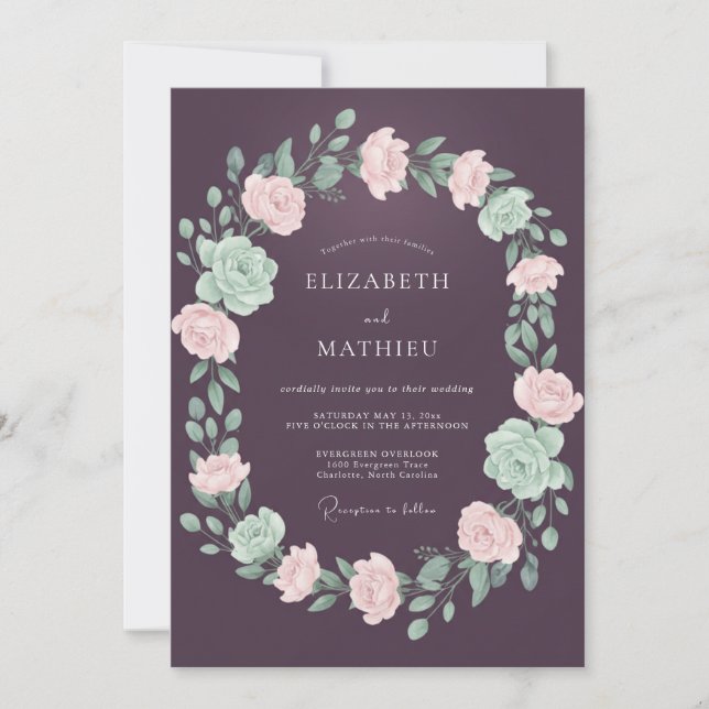 Convite Casamento Noturno Majestoso com Ameixas (Frente)