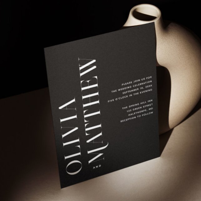 Convite Casamento Noturno Minimalista Preto | Foto + Códig (Criador carregado)