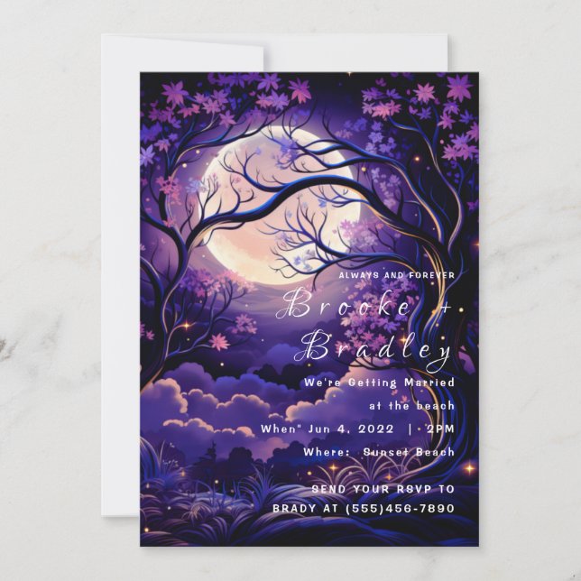 Convite Casamento Noturno na Floresta ao Luar (Frente)