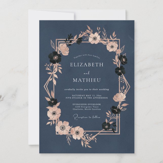Convite Casamento Noturno Opulento Azul Marinho (Frente)