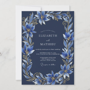 Convite Casamento Noturno Ornate Azul Marinho