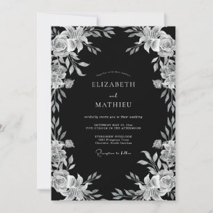 Convite Casamento Noturno Preto Ornamentado