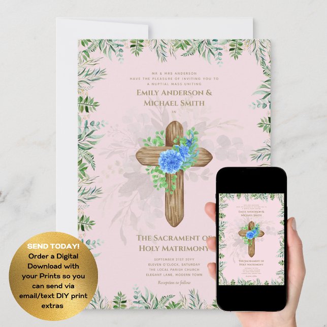 Convite Casamento Nupcial Nupcial Católico Cruzado Rosa Es (Criador carregado)