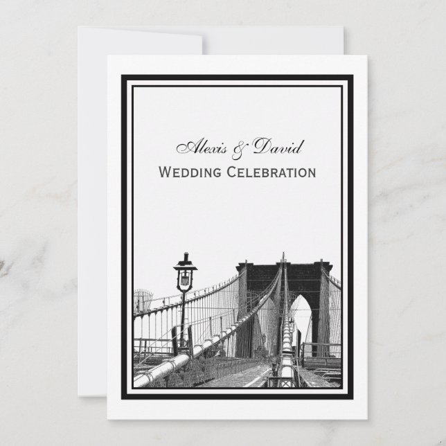 Convite Casamento NYC Skyline Ponte de Brooklyn #2 (Frente)