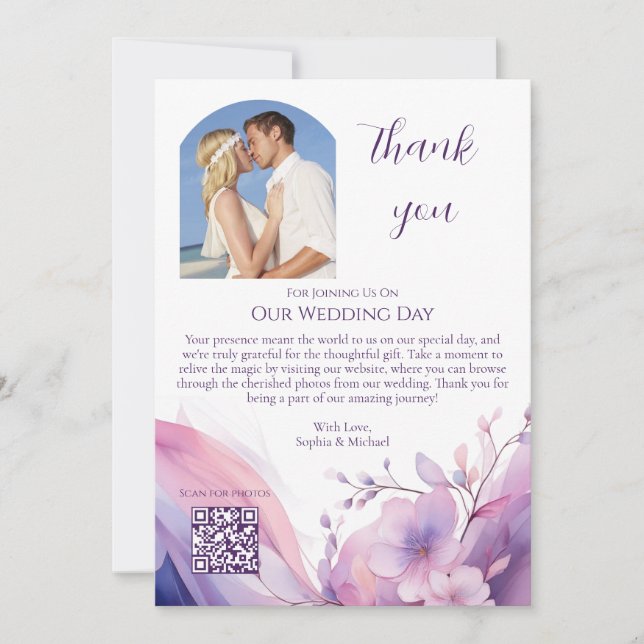 Convite Casamento Obrigado-Aquarela Cereja Blossomas (Frente)