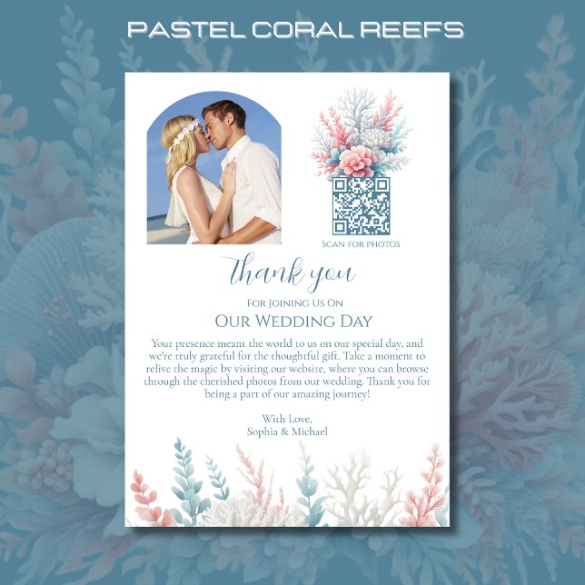 Convite Casamento Obrigado-Pastel Coral Reef-Beach (Pastel Coral Reef-Beach Wedding)