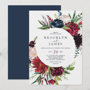 Convite Casamento ocasional do jardim   Borgonha do outono