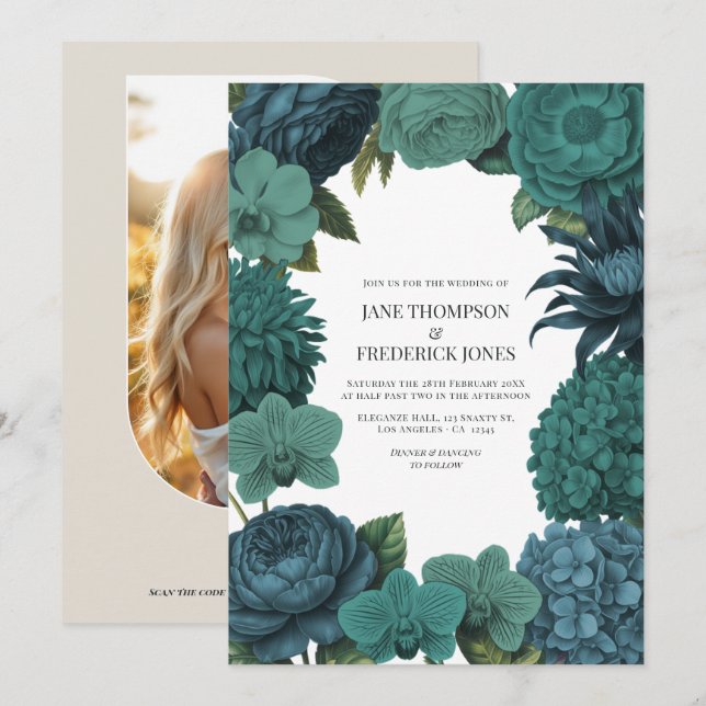 Convite Casamento Ocean Emerald, Deep Lagoon & Tidepool Te (Frente/Verso)