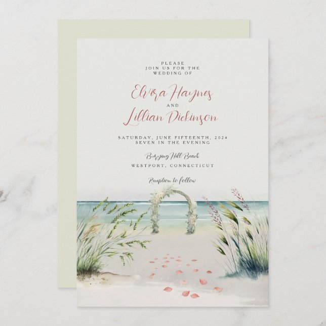 Convite Casamento Oceanfront Romance Watercolor Boho (Frente/Verso)