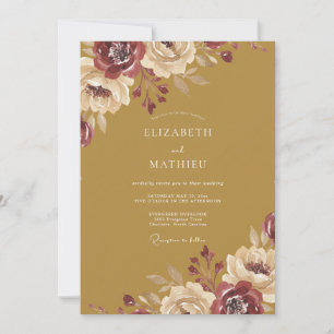 Convite Casamento Ochre Maroon Ranunculus Eucalyptus