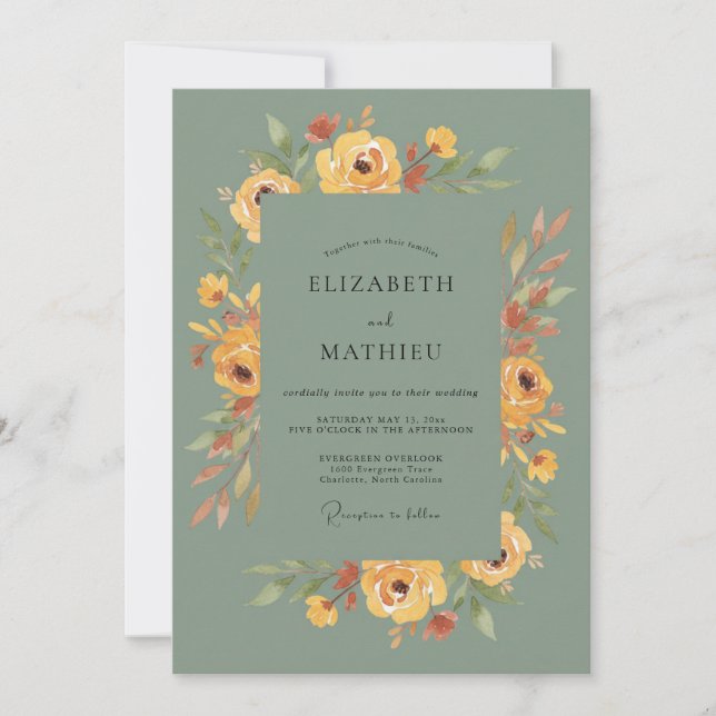 Convite Casamento Ochre Olive Peony (Frente)