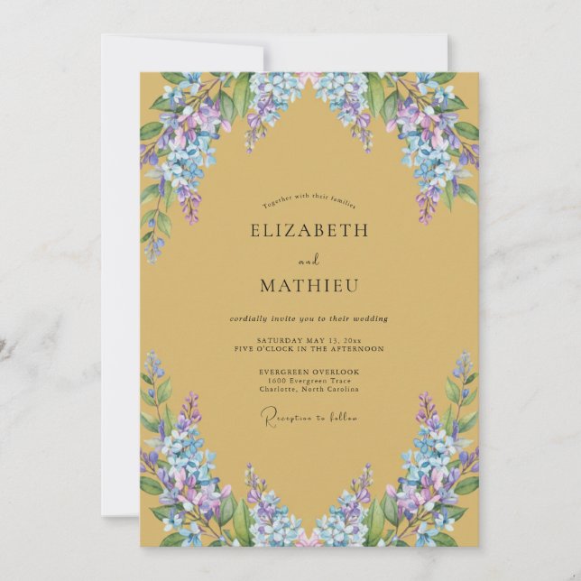 Convite Casamento Ochre Periwinkle Wisteria (Frente)