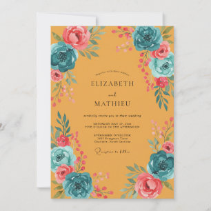 Convite Casamento Ochre Teal Bloom