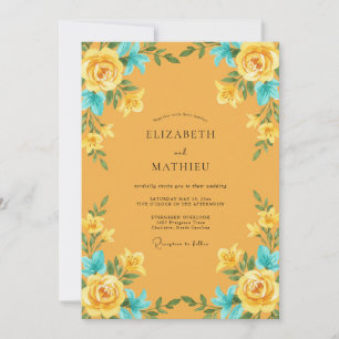 Convite Casamento Ochre Turquesa Ranunculus Eucalipto