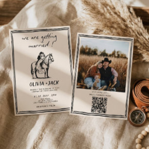Convite Casamento Ocidental Código QR de Foto de Casamento