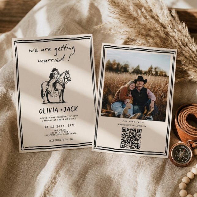 Convite Casamento Ocidental Código QR de Foto de Casamento (Criador carregado)