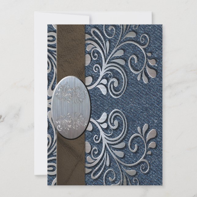 Convite Casamento ocidental da curvatura da prata da sarja (Frente)