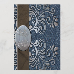 Convite Casamento ocidental da curvatura da prata da sarja