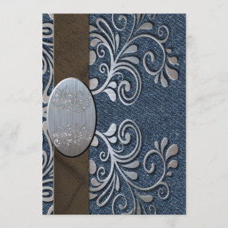 Convite Casamento ocidental da curvatura da prata da sarja