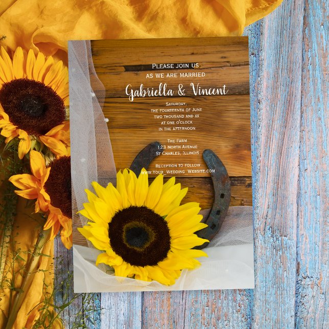Convite Casamento Ocidental de Sunflower e Ferradura (Criador carregado)