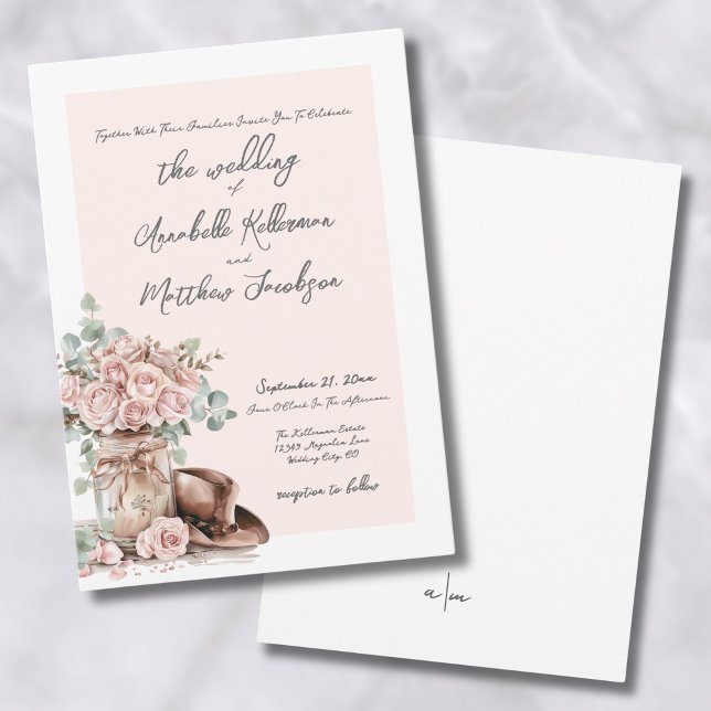 Convite Casamento Ocidental do País Rosa Russo Elegante (Elegant Rustic Roses Country Western Wedding Invitation)
