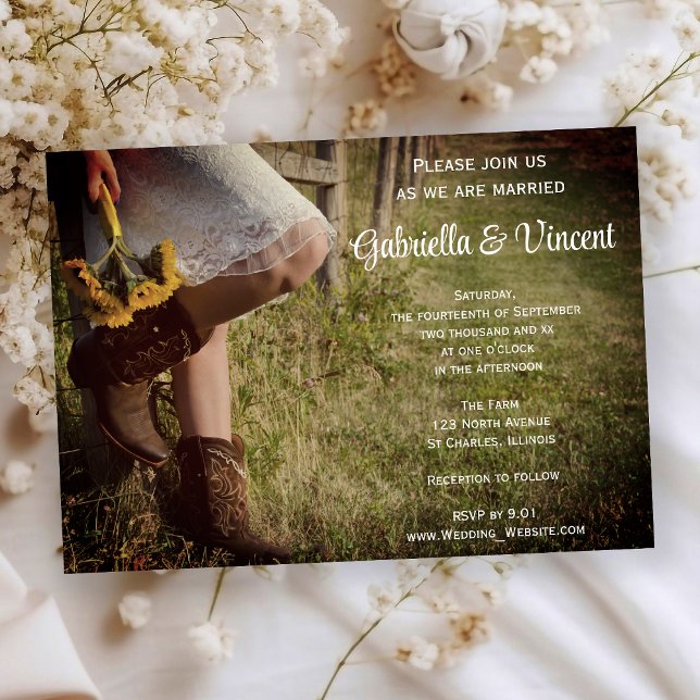 Convite Casamento Ocidental entre Cowgirl e Sunflower (Criador carregado)