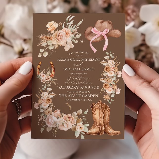 Convite Casamento Ocidental Floral Boho (Criador carregado)