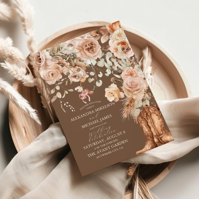 Convite Casamento Ocidental Floral Boho (Criador carregado)