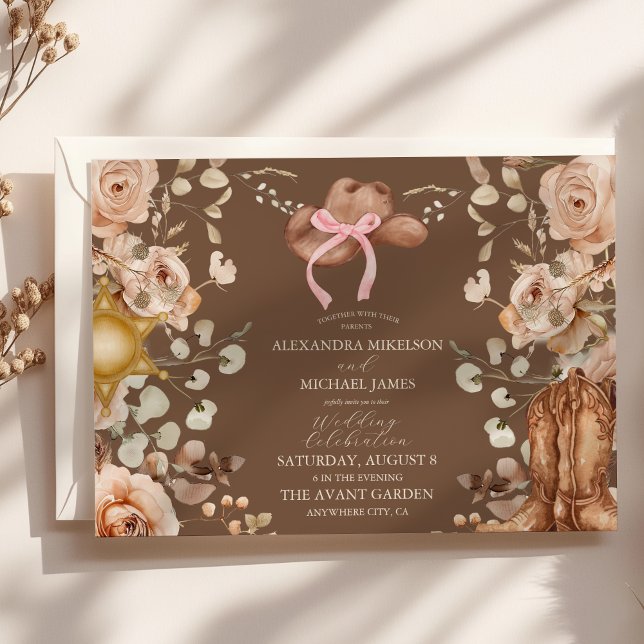 Convite Casamento Ocidental Floral Boho (Criador carregado)