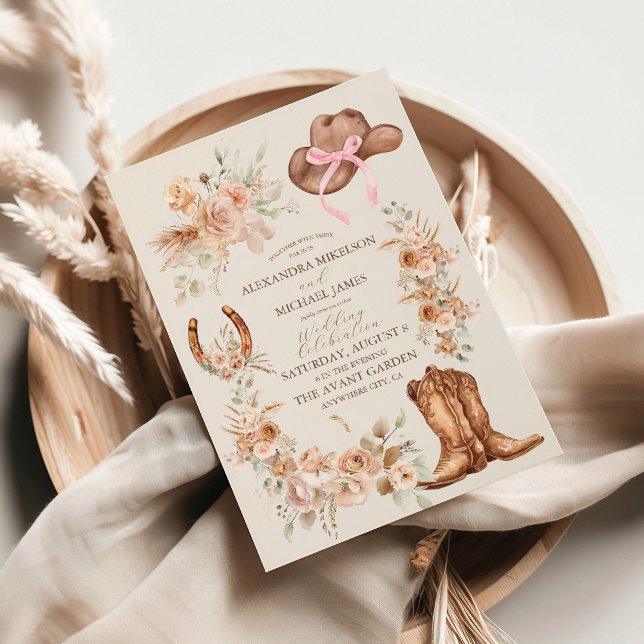 Convite Casamento Ocidental Floral Boho (Criador carregado)