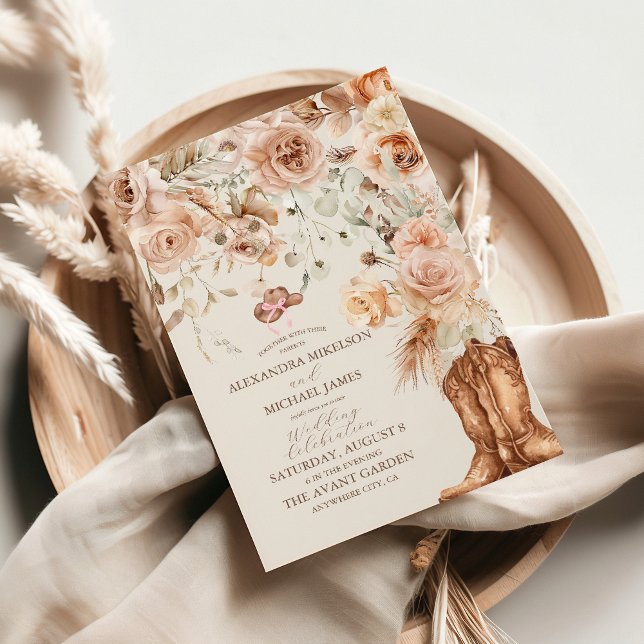 Convite Casamento Ocidental Floral Boho (Criador carregado)