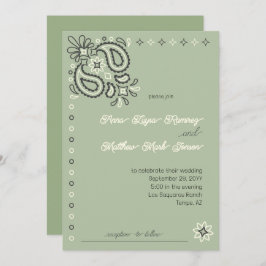 Convite Casamento Ocidental Moderno do Country Chic Sage