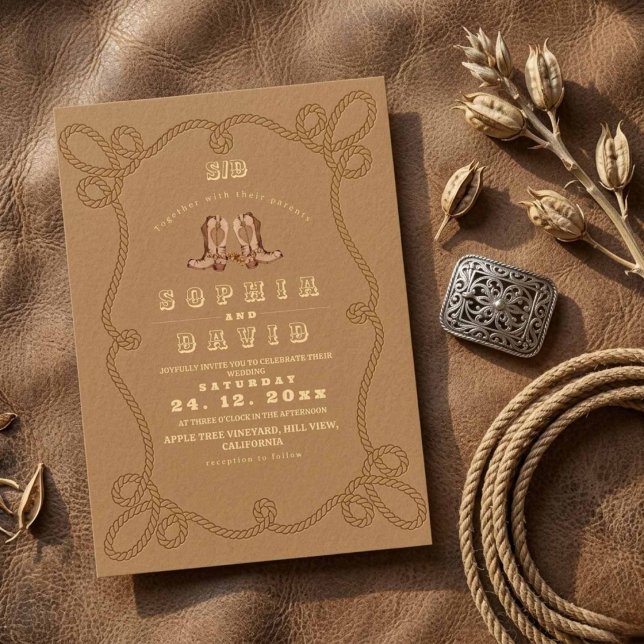Convite Casamento Ocidental Rústico Terracota Elegante (Criador carregado)